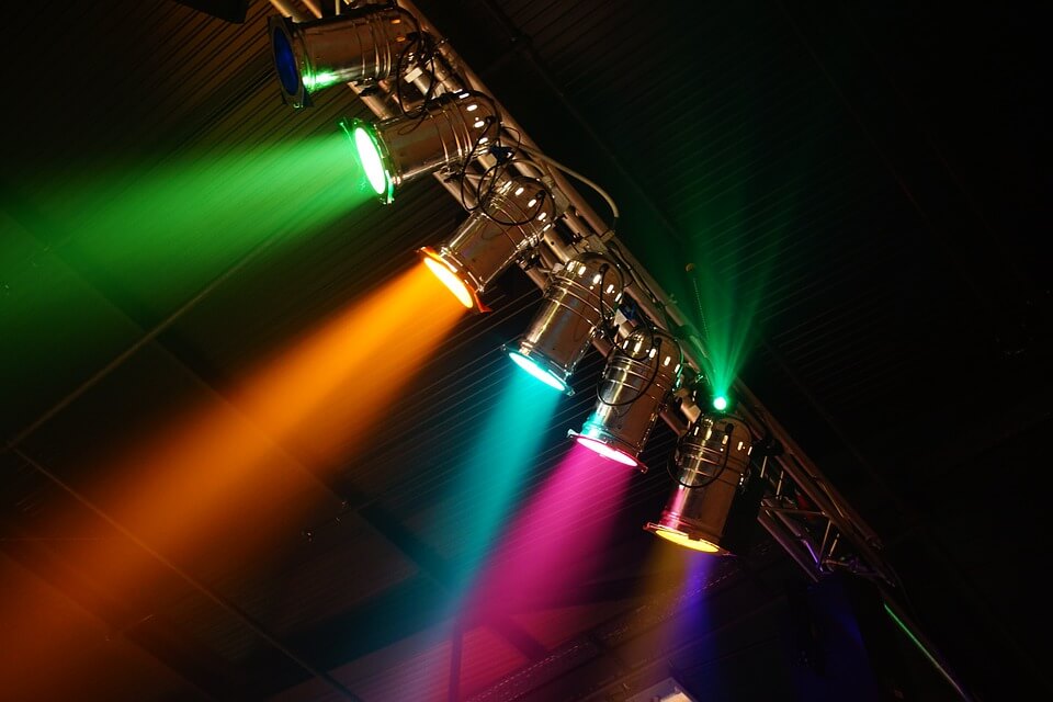 multi-coloured spotlights