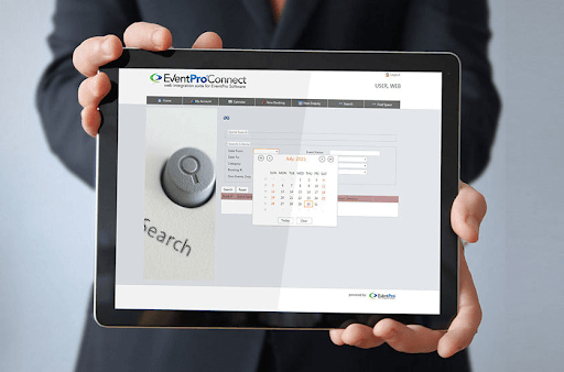 person holding tablet featuring EventPro software