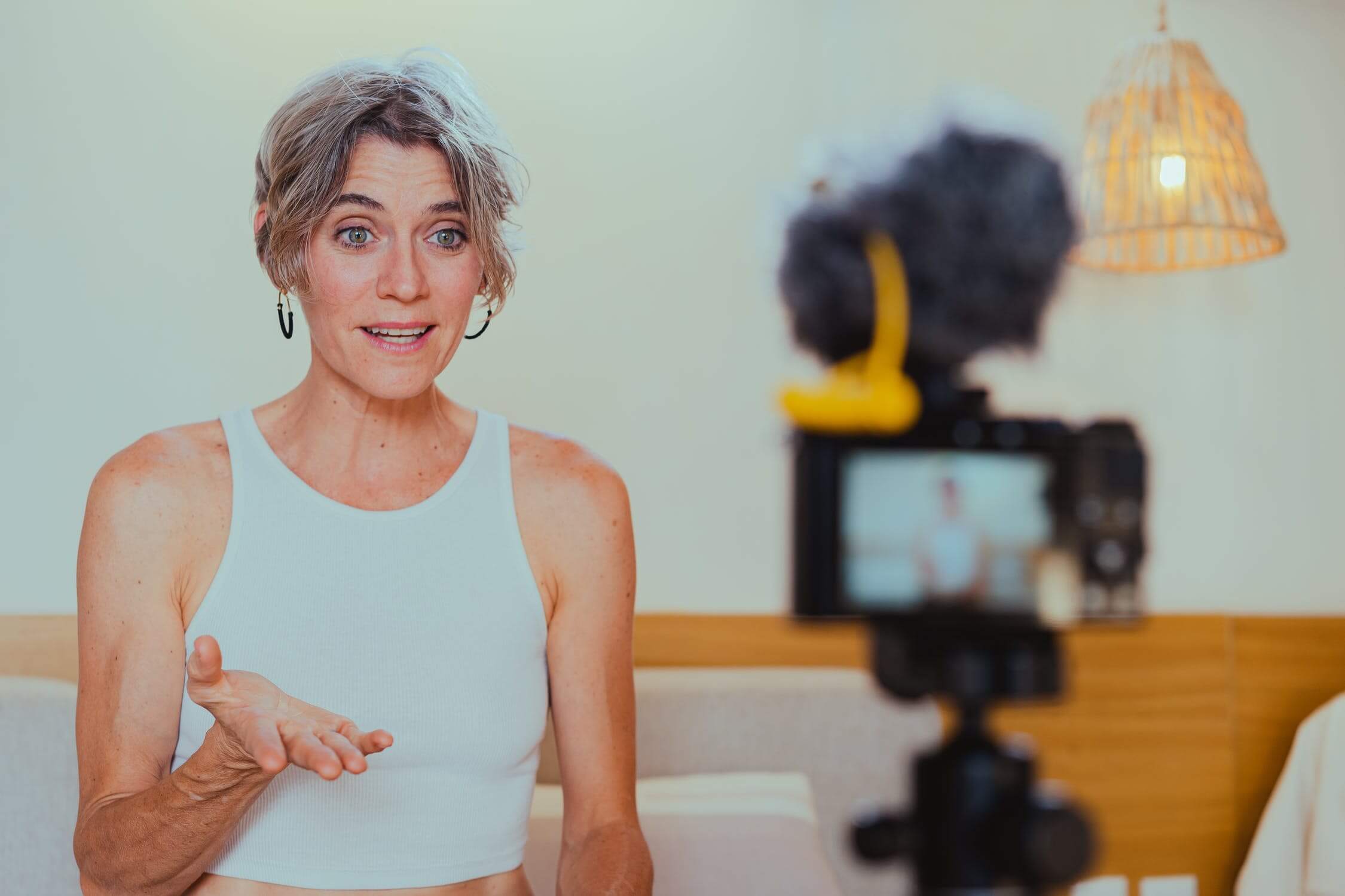 woman talking in front of camera