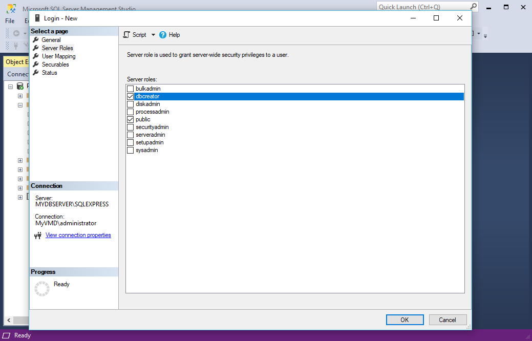 Set Server Roles in SQL Server Management Studio for EventPro SQL Authentication