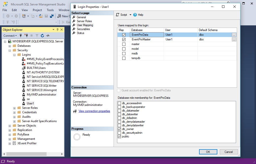 User Mapping in SQL Server Management Studio