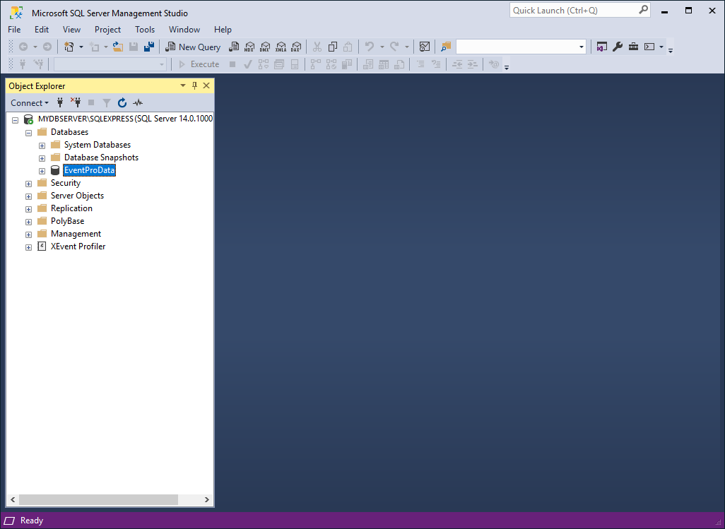 EventPro database added in SQL Server Management Studio