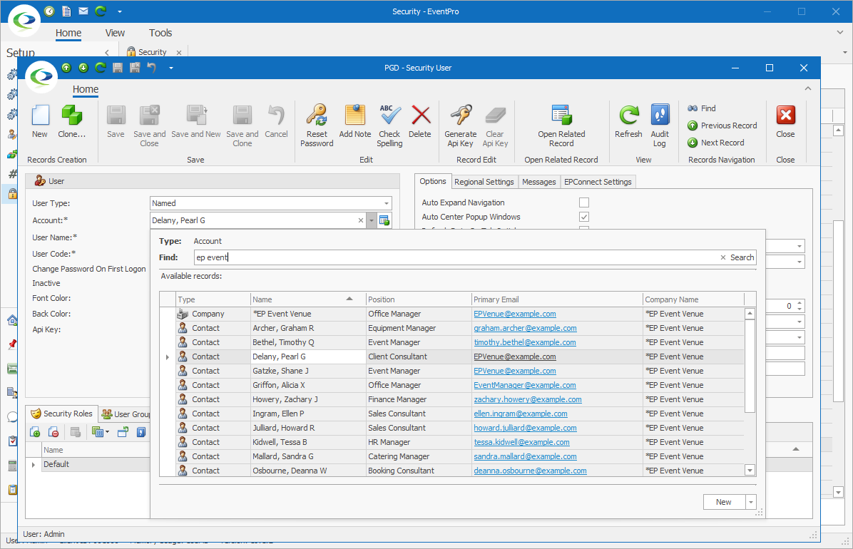 Linking an EventPro Security User to a CRM Account