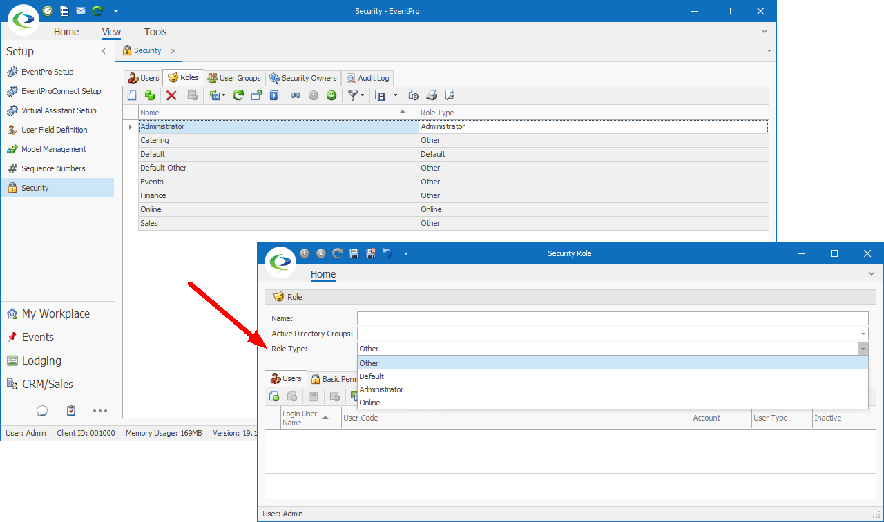 Screenshot of creating EventPro Security Roles