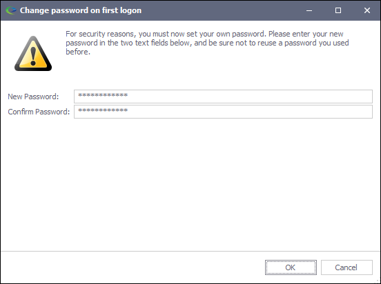 Screenshot of change password dialog for EventPro User logging in