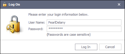 Screenshot of EventPro User login with username and password