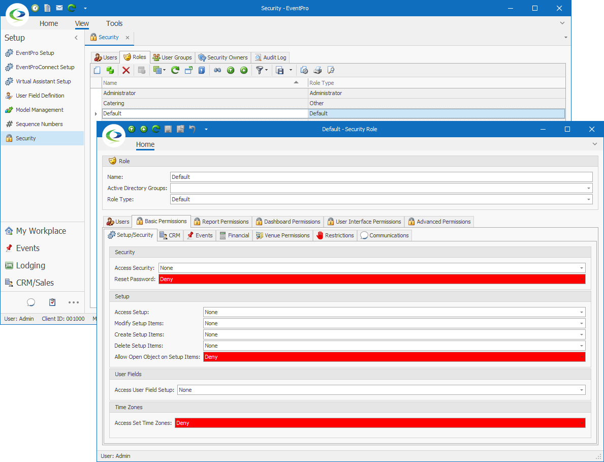 Screenshot of EventPro Default Security Role
