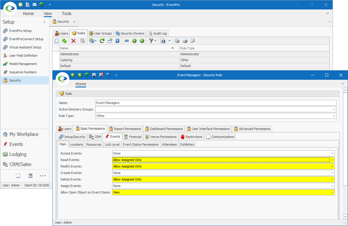 Screenshot of Other EventPro Security Roles