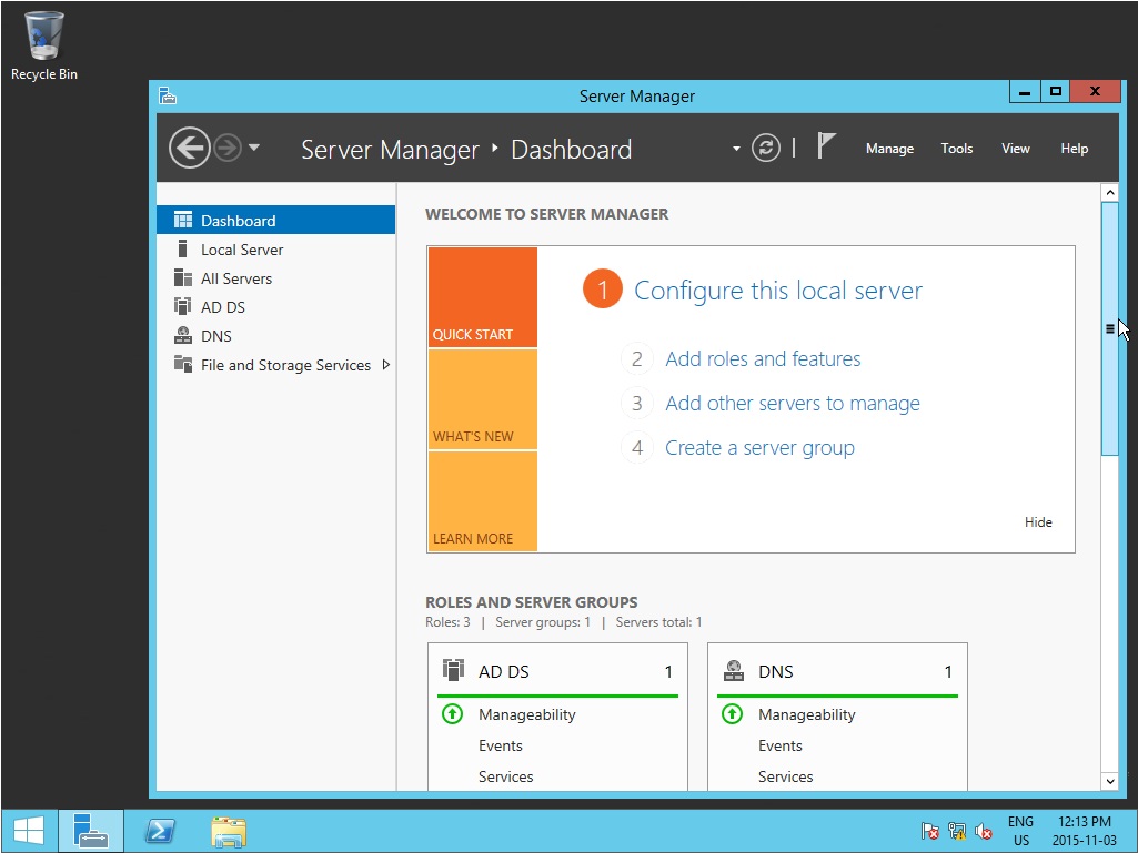 Screenshot of Server Manager for EventPro Active Directory Integration