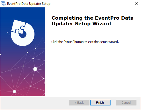 Screenshot of EventPro Data Updater setup wizard complete
