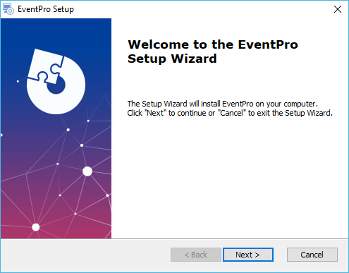 Begin EventPro Installation Wizard for EventPro SQL Authentication