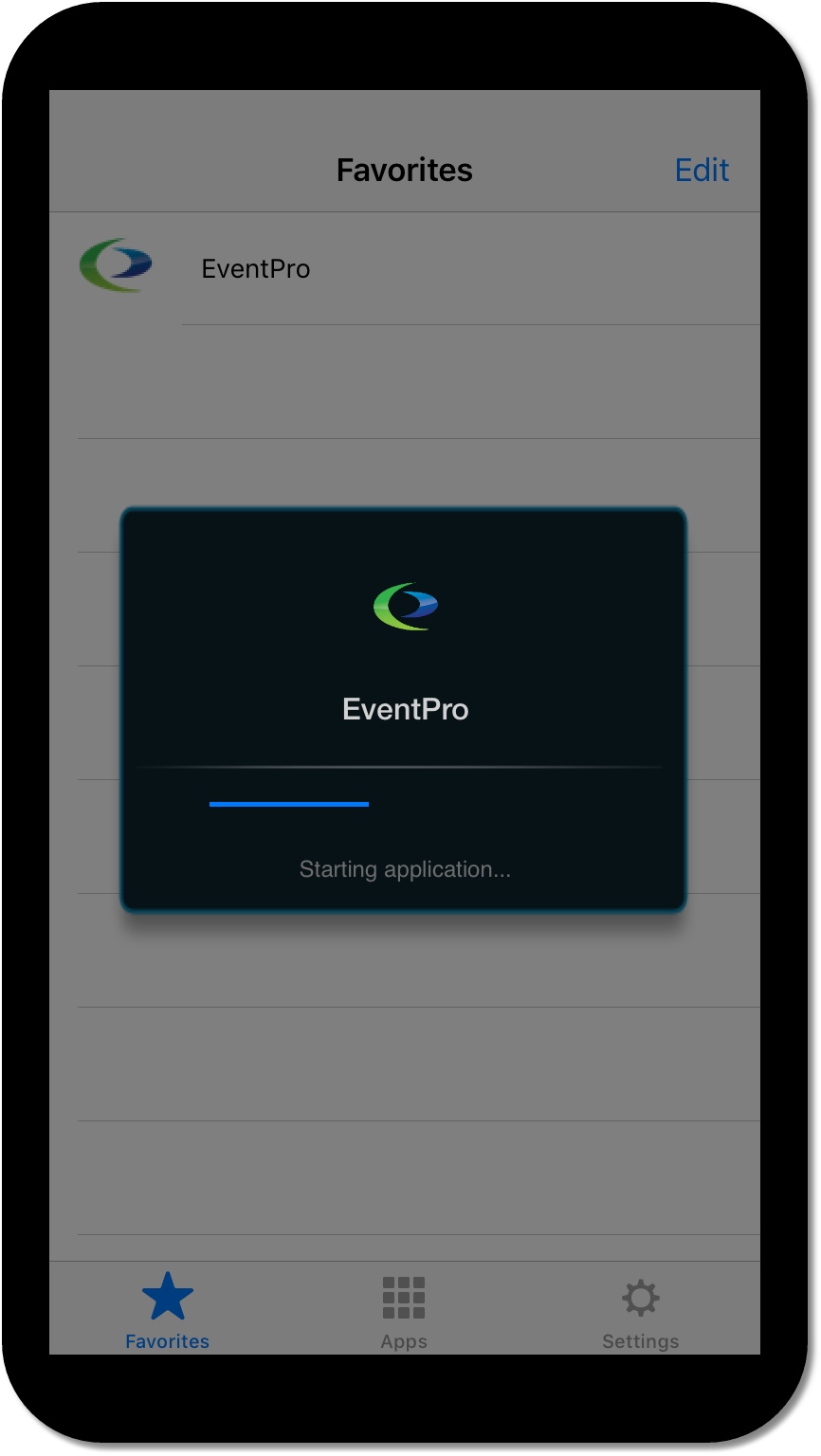 Screenshot of starting EventPro Cloud app in Citrix WorkSpace on mobile phone