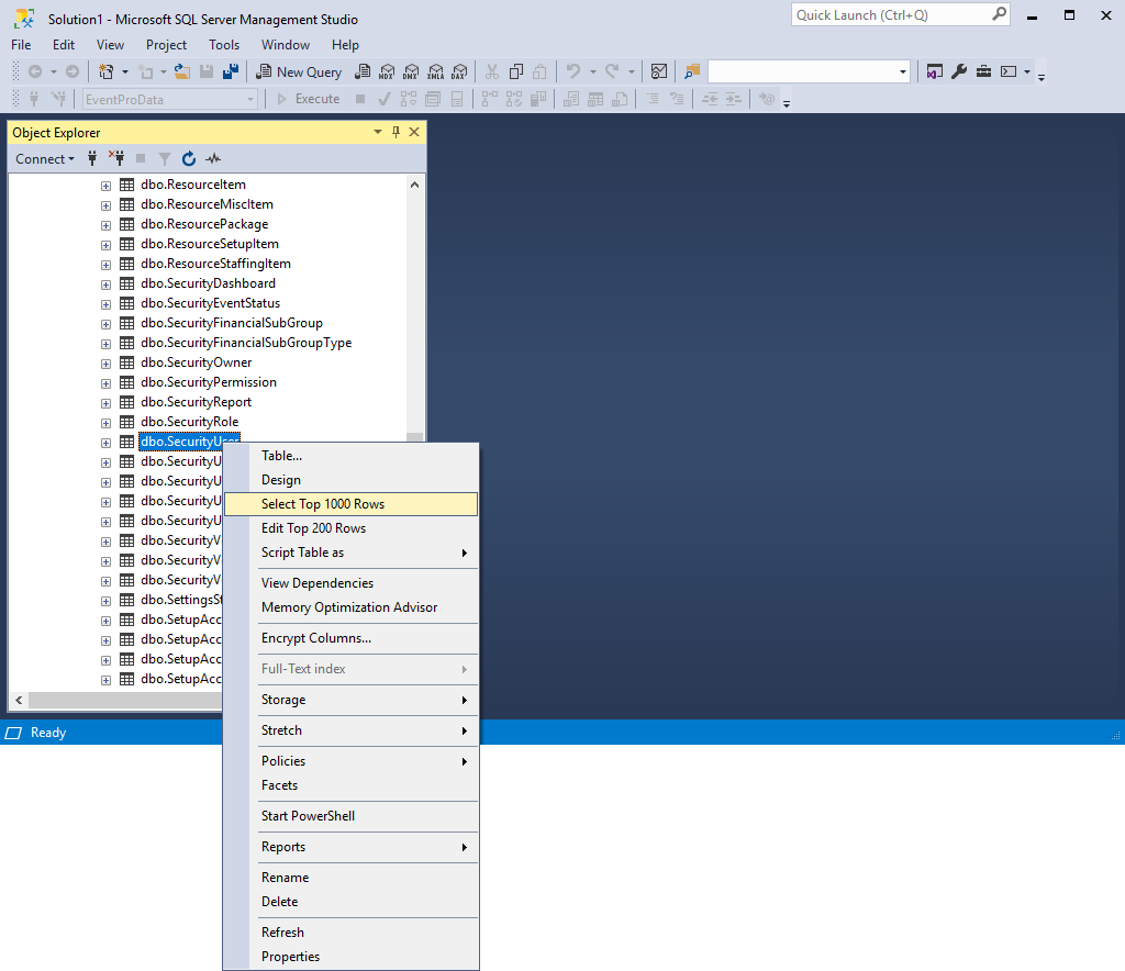 EventPro Data Tables in SQL Server Management Studio