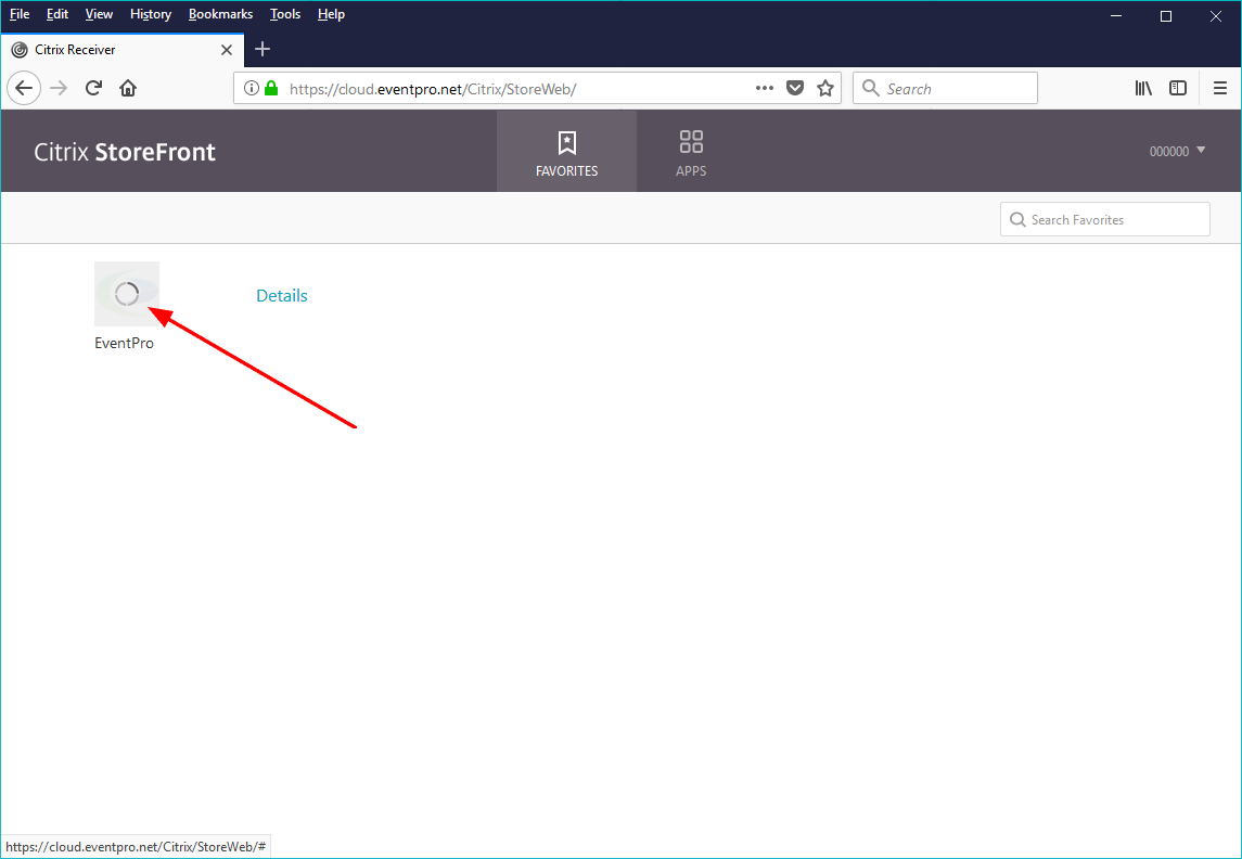 Screenshot of starting up EventPro Cloud app from Citrix StoreFront