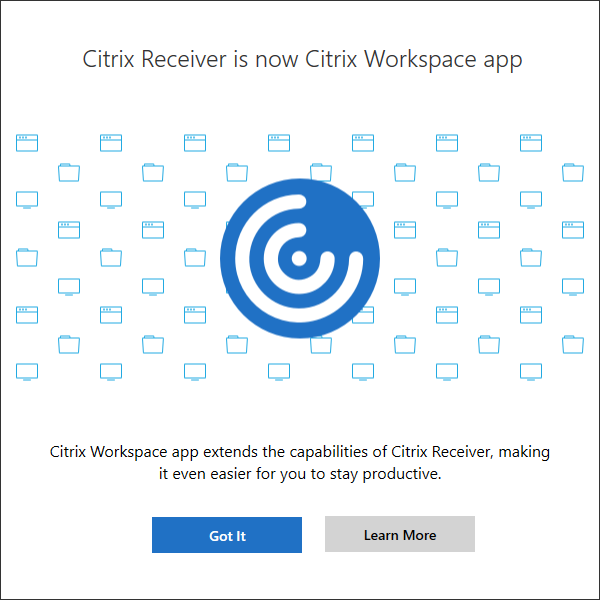 Screenshot of Citrix Workspace app dialog explaining updated name