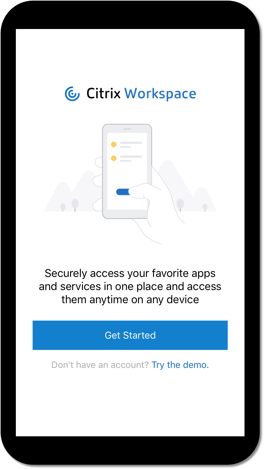 Screenshot of getting started with Citrix Workspace on mobile phone