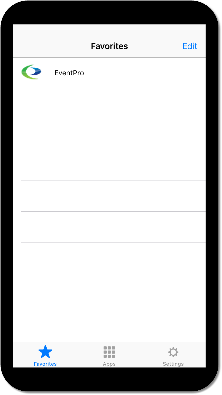 Screenshot of EventPro Cloud app in Citrix Favorites on mobile phone