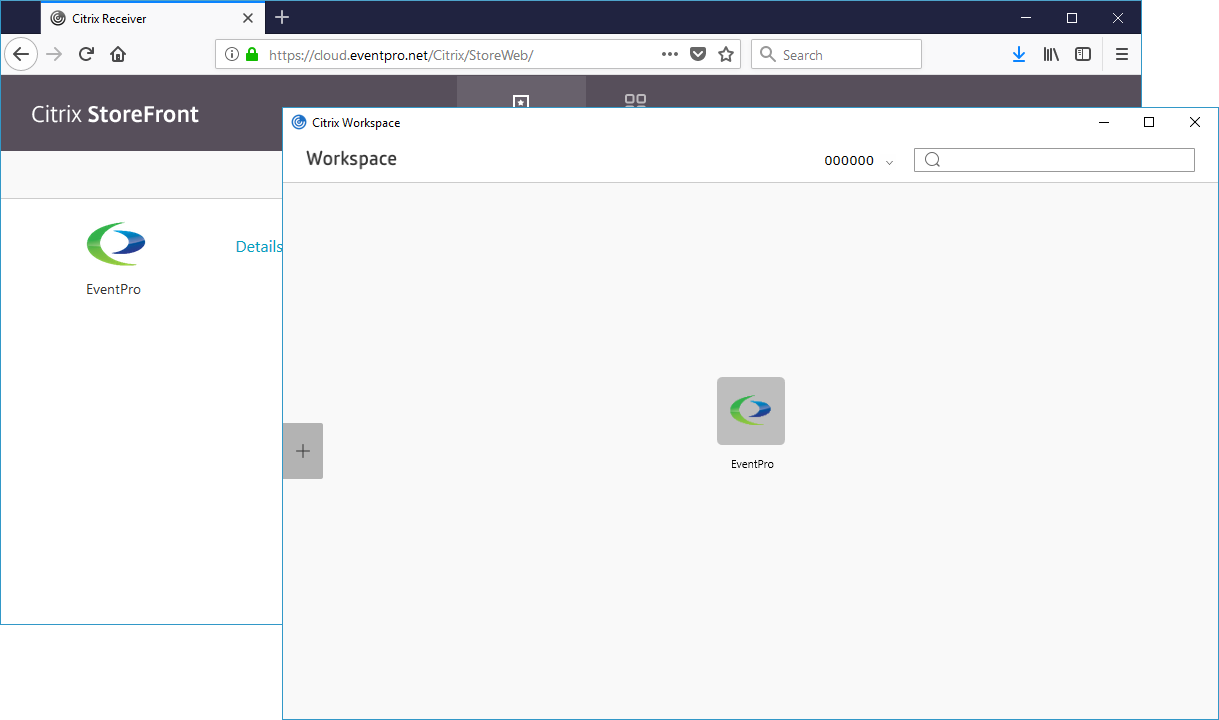 Screenshot of Citrix Workspace opening in separate window from Citrix Storefront