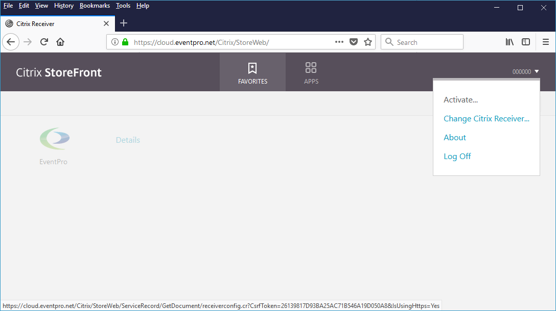 Screenshot of logging out of EventPro account in Citrix StoreFront
