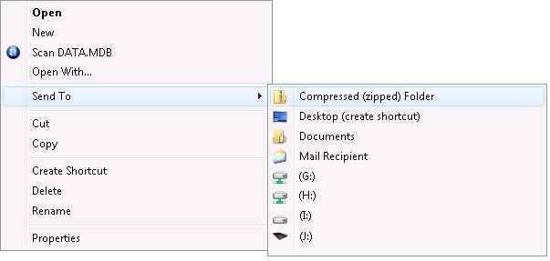 Screenshot of menu commands to compress an EventPro database