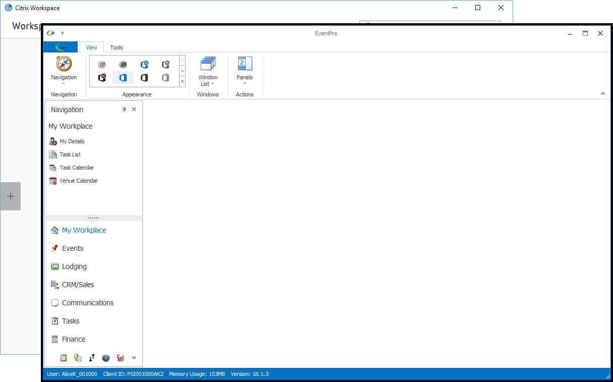 Screenshot of EventPro Cloud application opened from Citrix Workspace